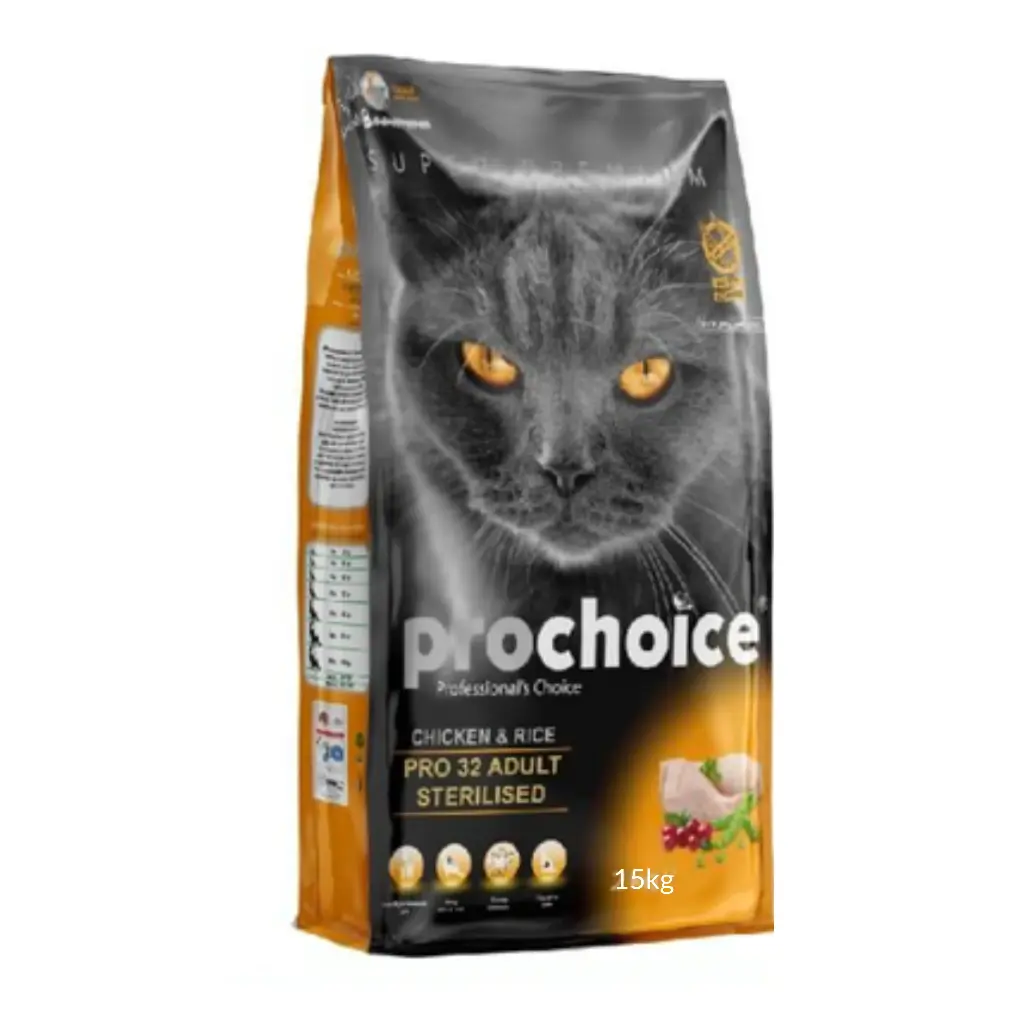 Prochoice | Pro 32 Sterilized Adult Cat Food with Chicken and Rice / بروتشويس | تركيبة Pro 32 طعام للقطط البالغة المعقمة بالدجاج والأرز