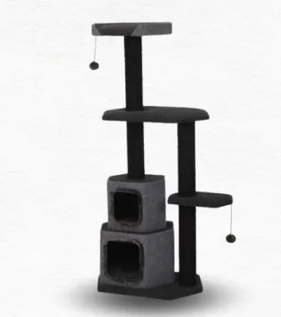 Black Double Cube Cat Tower / برج قطط مكعب مزدوج أسود 