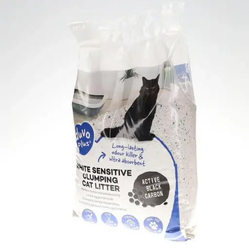Duvo White Sensitive Clumping Cat Litter - Black Carbon / دوفو وايت سينسيتيف كلمبينج ليتر - كربون أسود